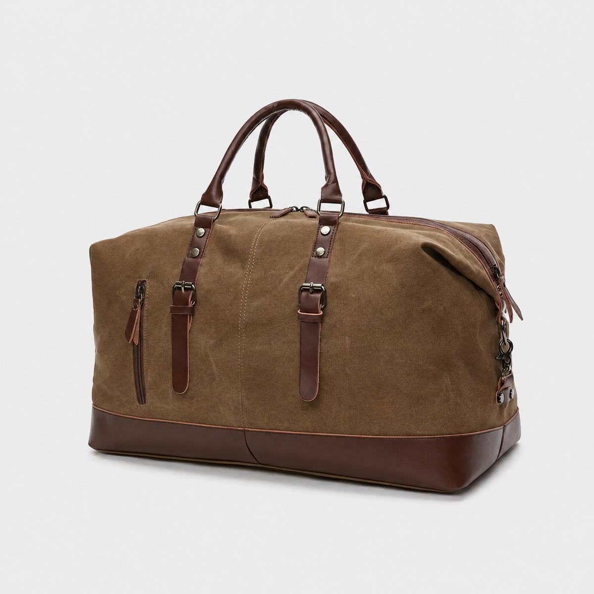 Sac de Voyage Homme Cuir Synthetique Vintage, coloris Cafe, vue trois quarts