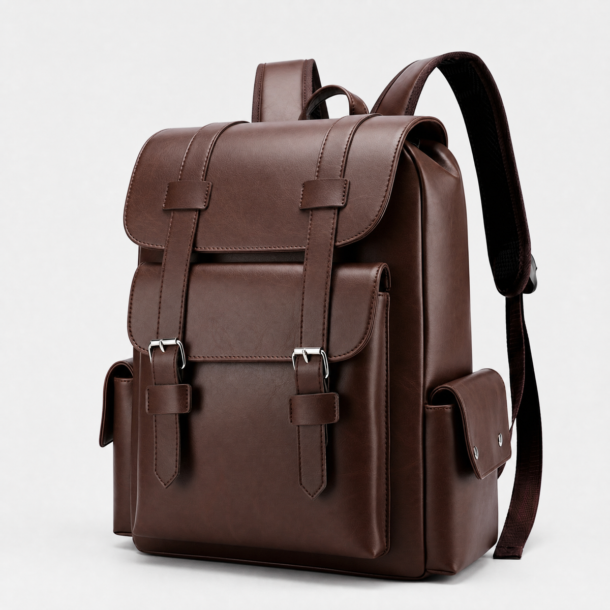 Sac a Dos Homme en Cuir, coloris Marron Fonce, vue trois quarts