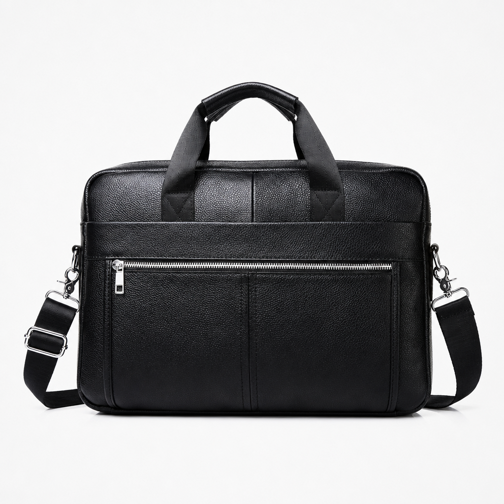 Porte Document Homme Cuir, coloris Noir, vue de face