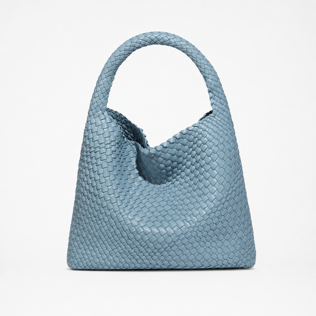 Sac Tressé, coloris Bleu grisé, vue de face