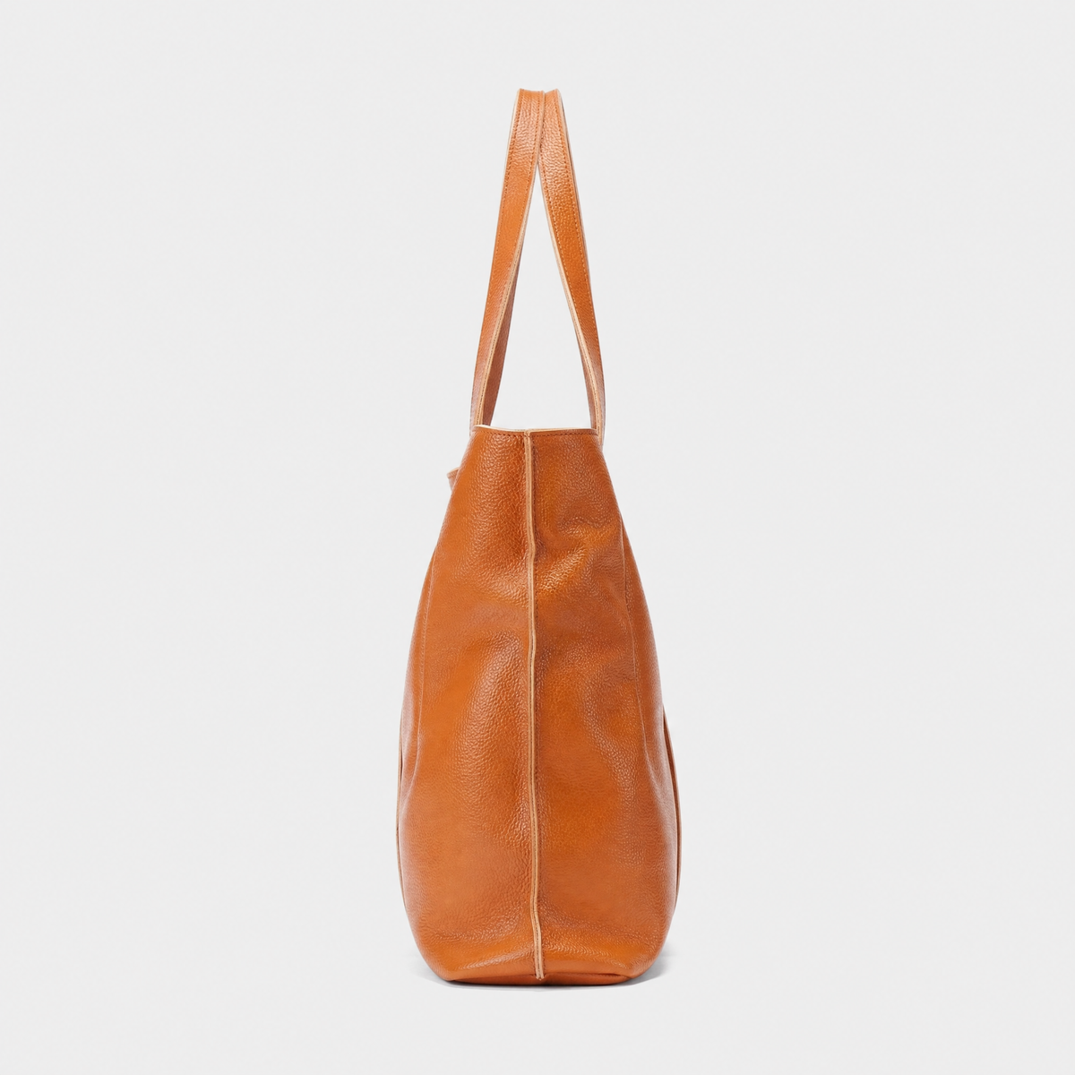 Sac Cabas Cuir Souple Grand Format, coloris Orange, vue de profil