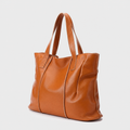 Sac Cabas Cuir Souple Grand Format, coloris Orange, vue trois quarts