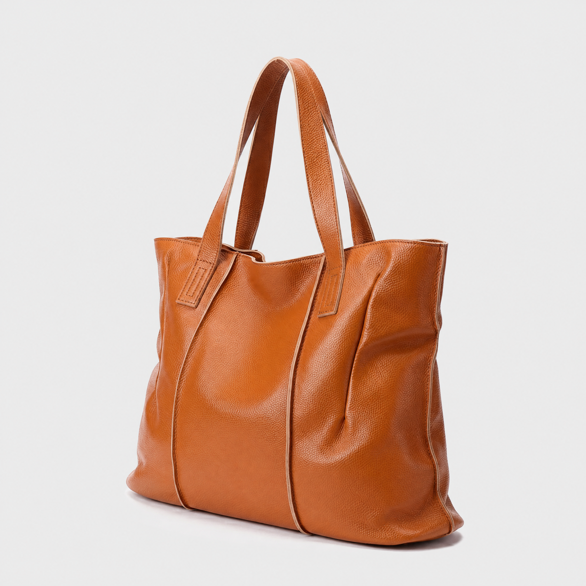 Sac Cabas Cuir Souple Grand Format, coloris Orange, vue trois quarts