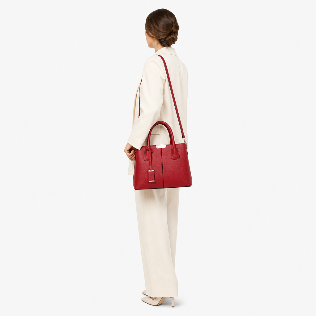 Sac à Main Femme, coloris Bordeaux, porté par un mannequin