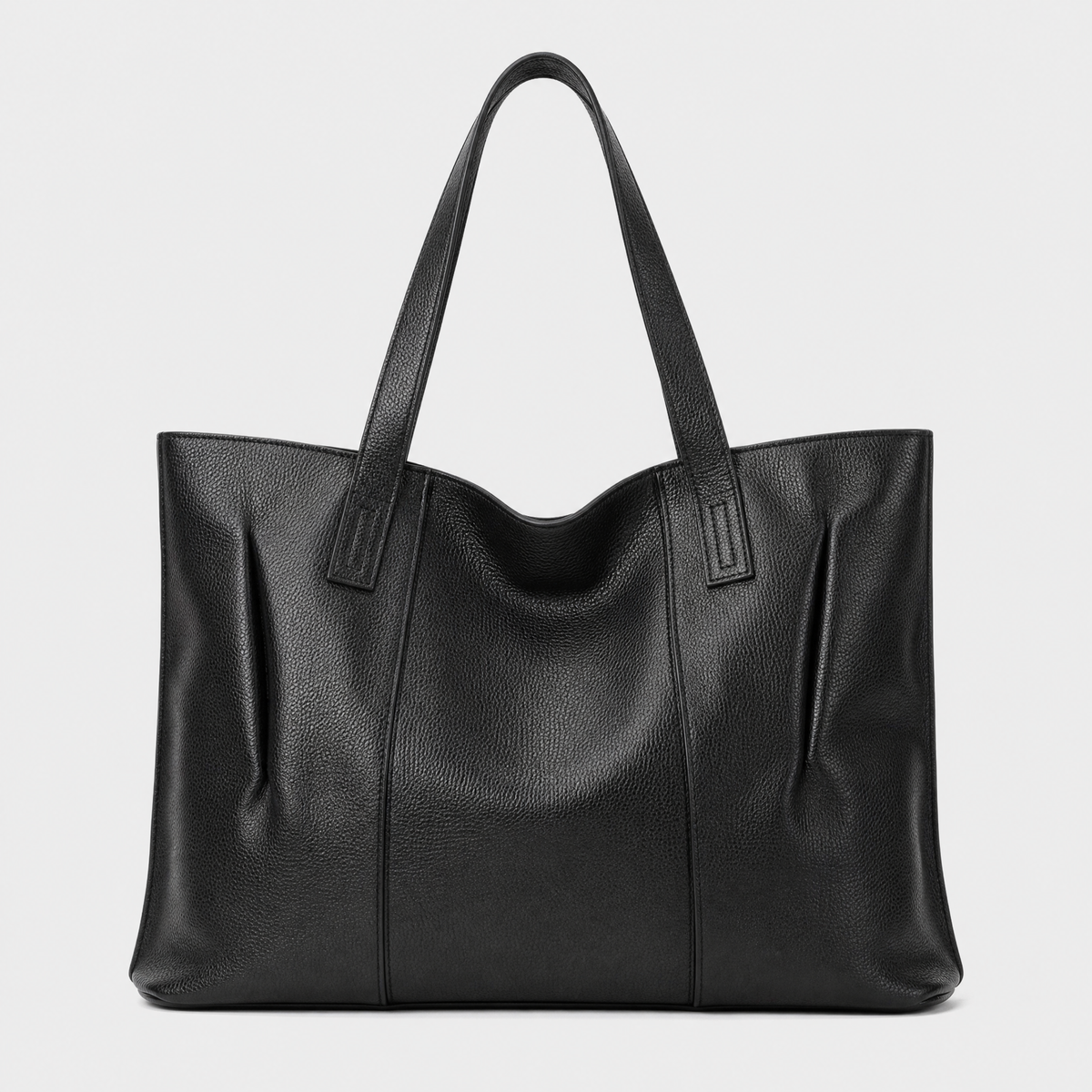 Sac Cabas Cuir Souple Grand Format, coloris Noir, vue de face