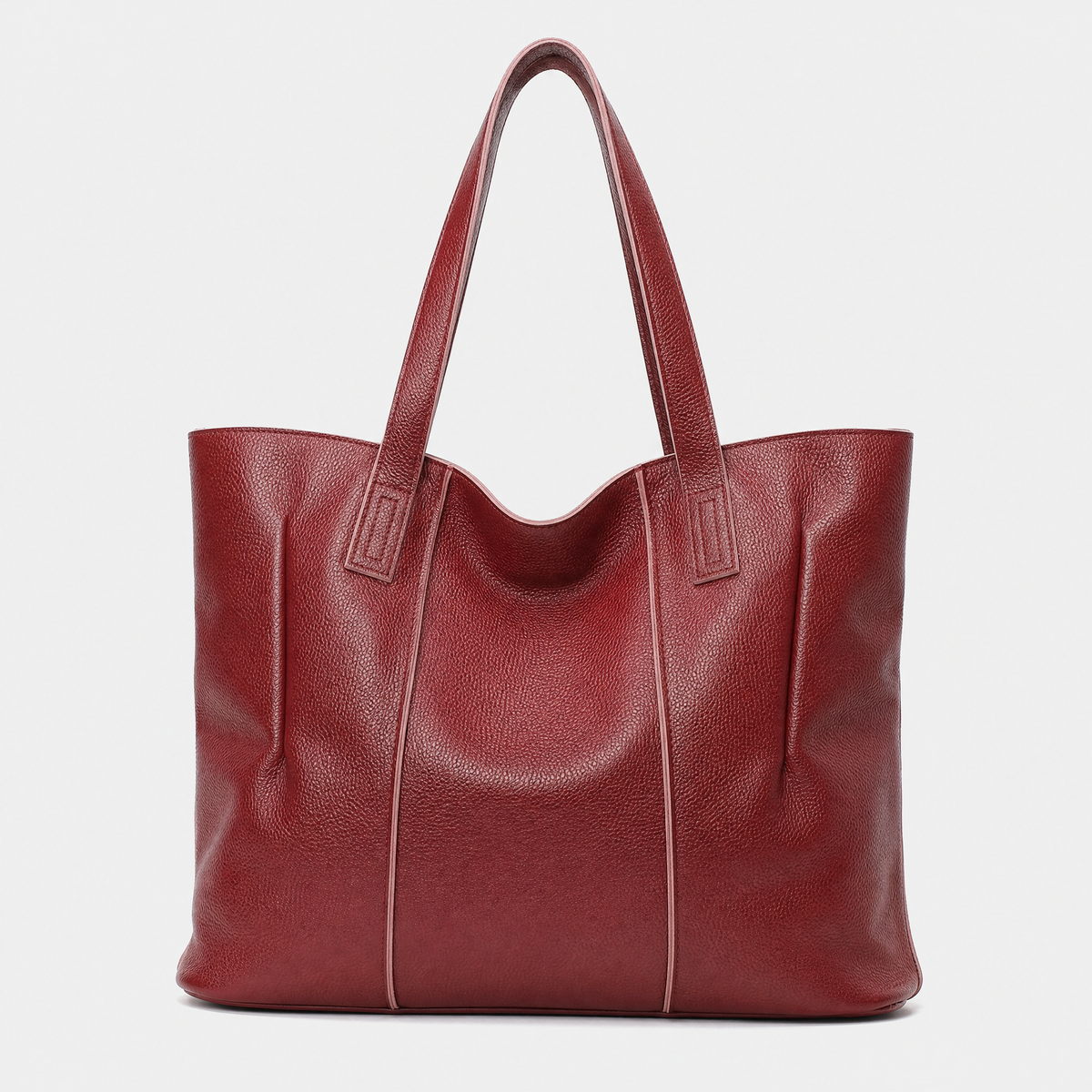 Sac Cabas Cuir Souple Grand Format, coloris Bordeaux, vue de face