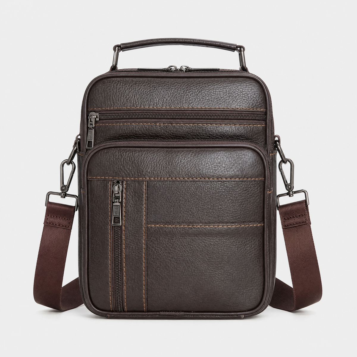 Sacoche Bandouliere Homme Cuir, coloris Cafe, vue de face