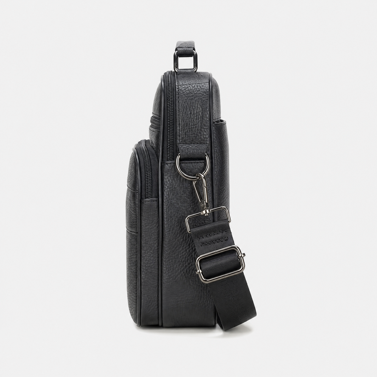 Sacoche Bandouliere Homme Cuir, coloris Noir, vue de profil