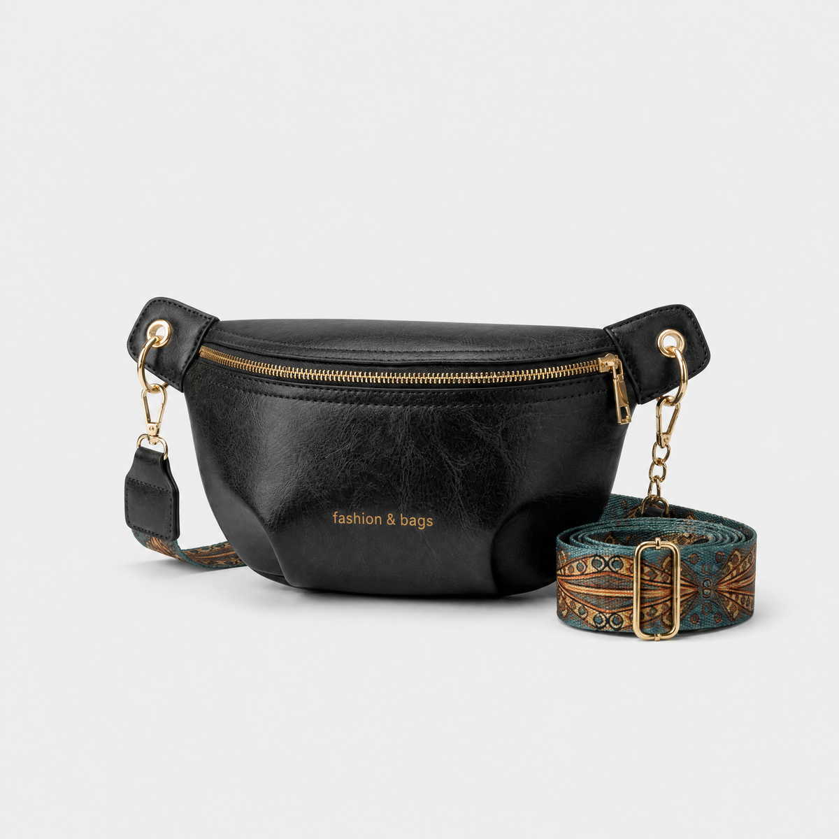 Sac Banane Cuir Femme, coloris Noir, vue trois quarts