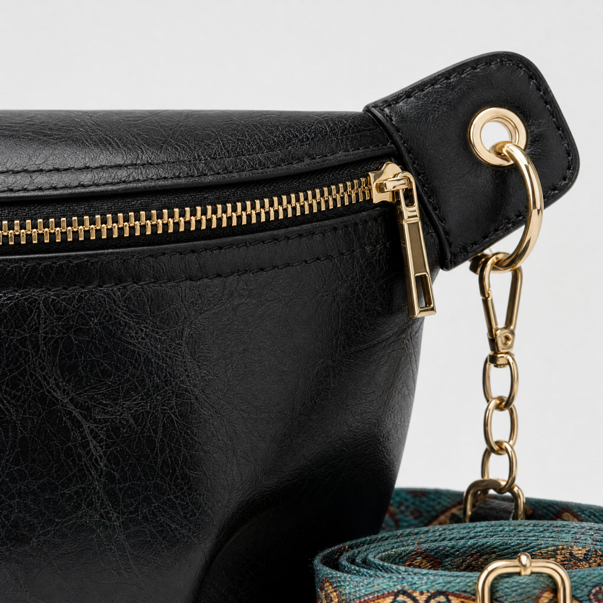 Sac Banane Cuir Femme, coloris Noir, détail