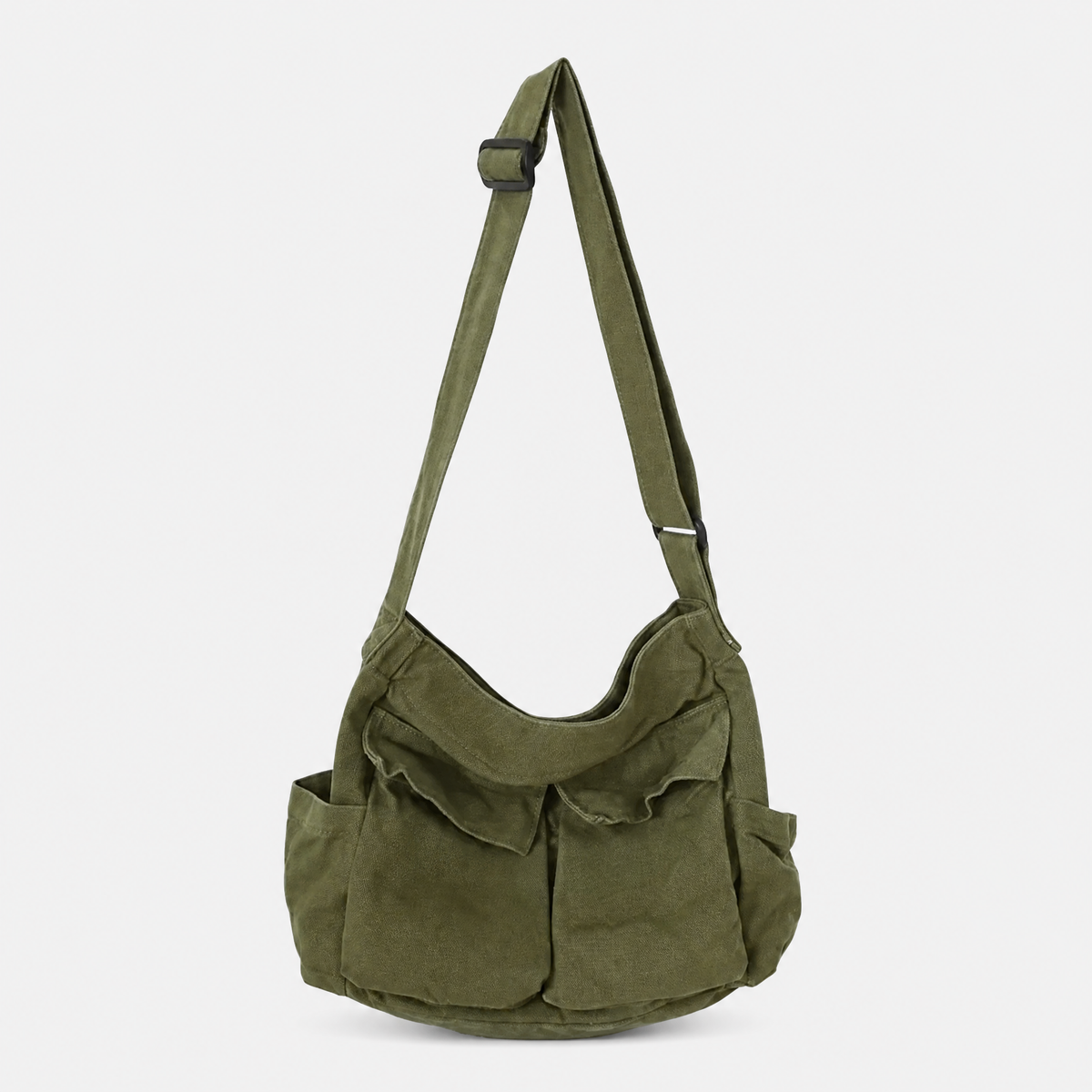 Sac à Bandoulière en Toile Multipoche, coloris Vert, vue de face