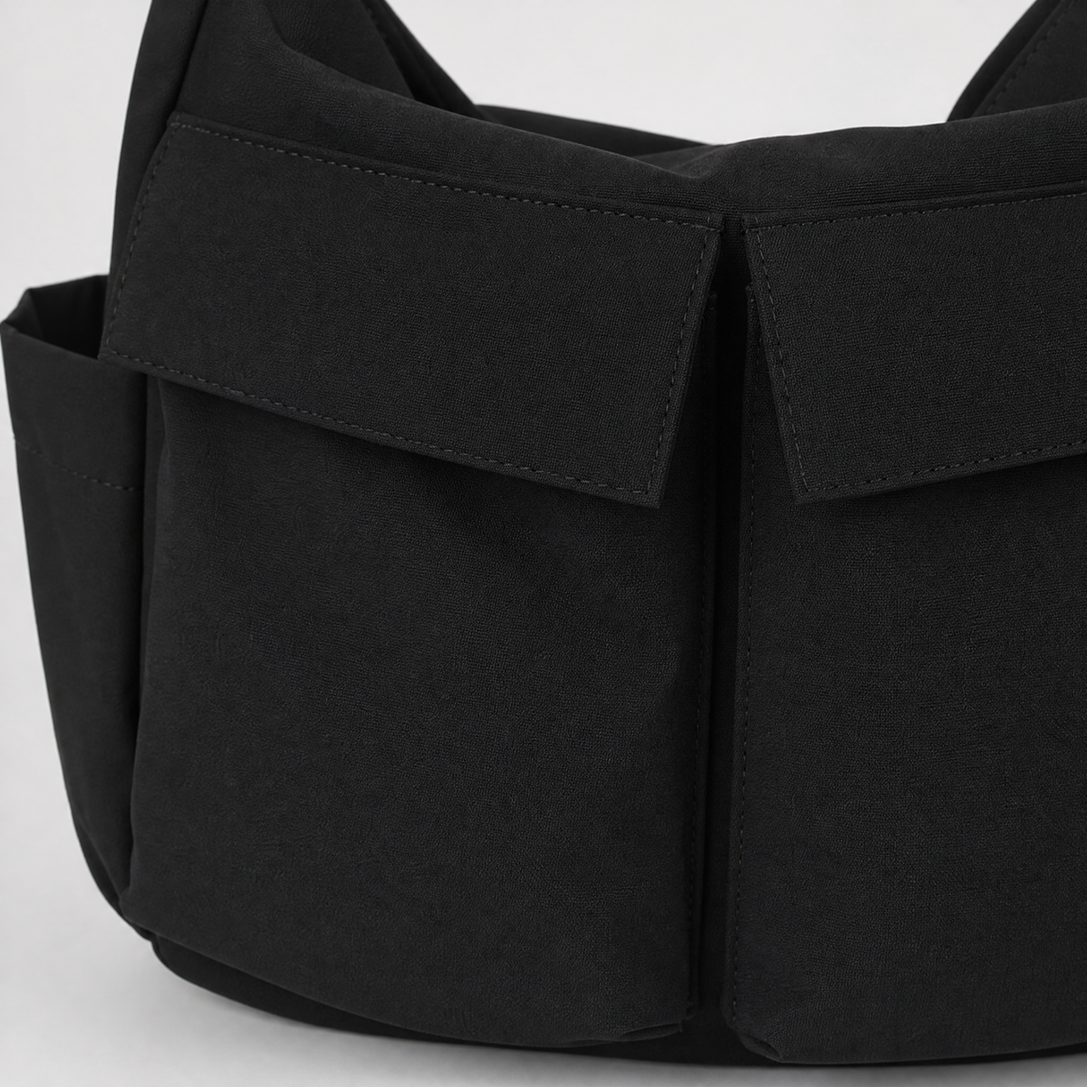 Sac à Bandoulière en Toile Multipoche, coloris Noir, détail