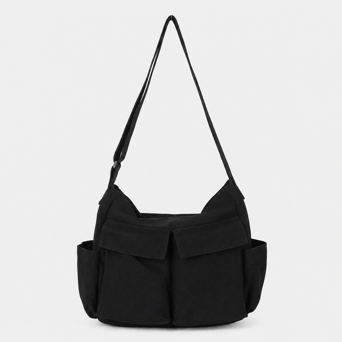 Sac à Bandoulière en Toile Multipoche, coloris Noir, vue de face