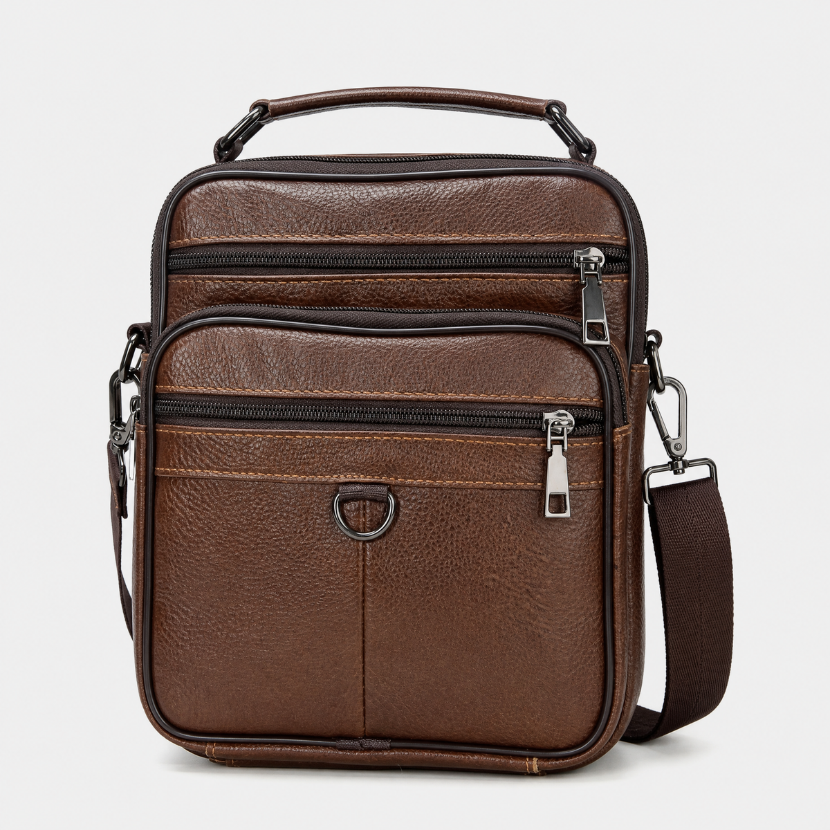 Sacoche Bandouliere Homme Cuir, coloris Marron Metal, vue de face