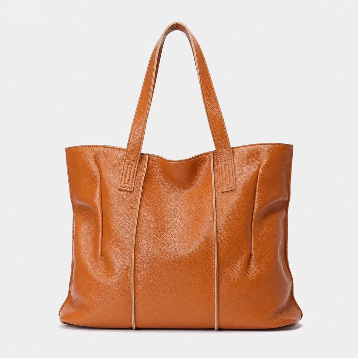 Sac Cabas Cuir Souple Grand Format, coloris Orange, vue de face