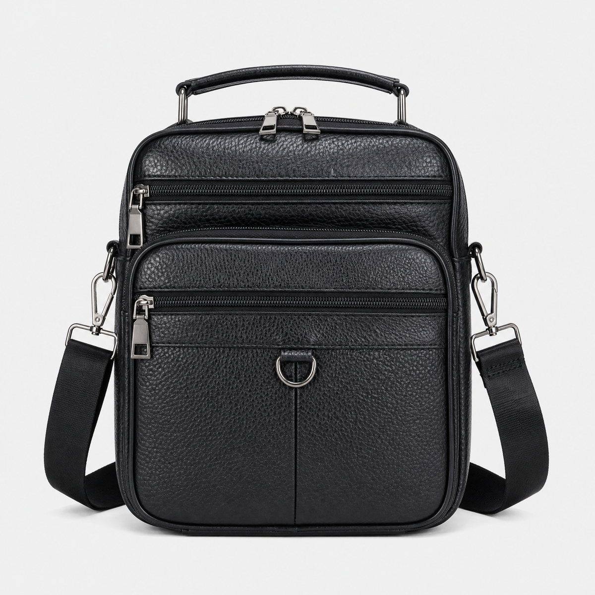 Sacoche Bandouliere Homme Cuir, coloris Noir Metal, vue de face