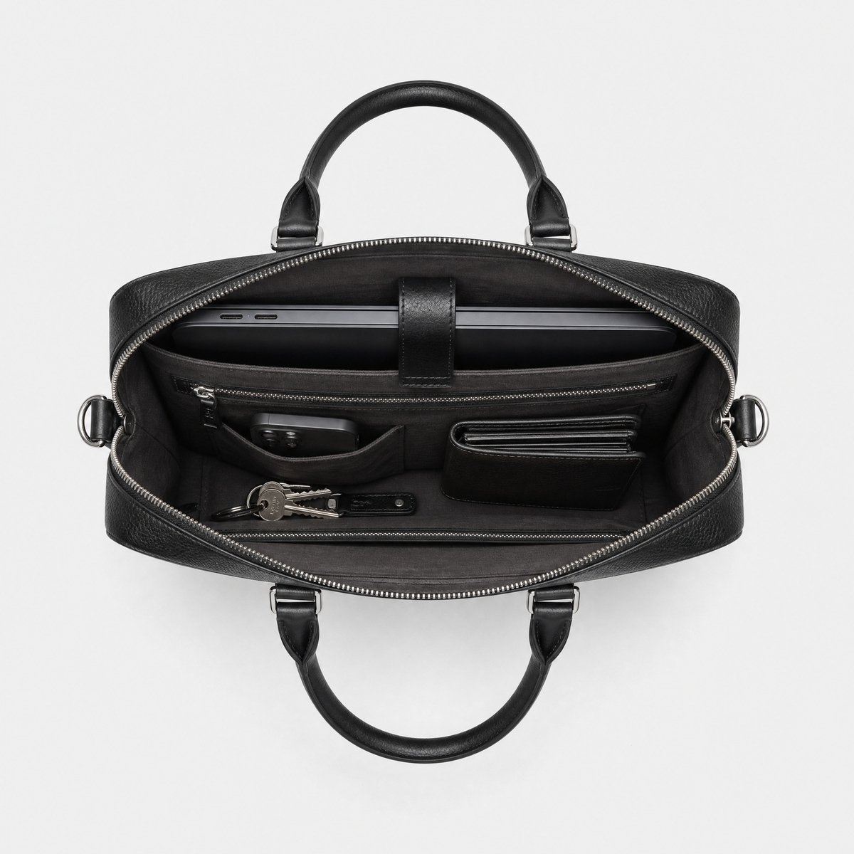Sac Cuir Ordinateur Homme, coloris Noir, sac ouvert