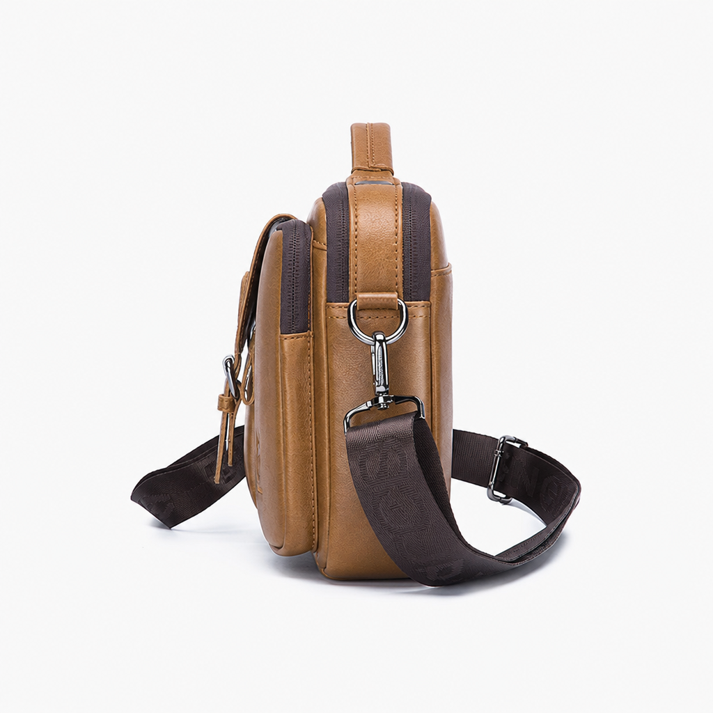 Sac Homme Bandoulière Cuir, coloris Marron clair, vue latérale