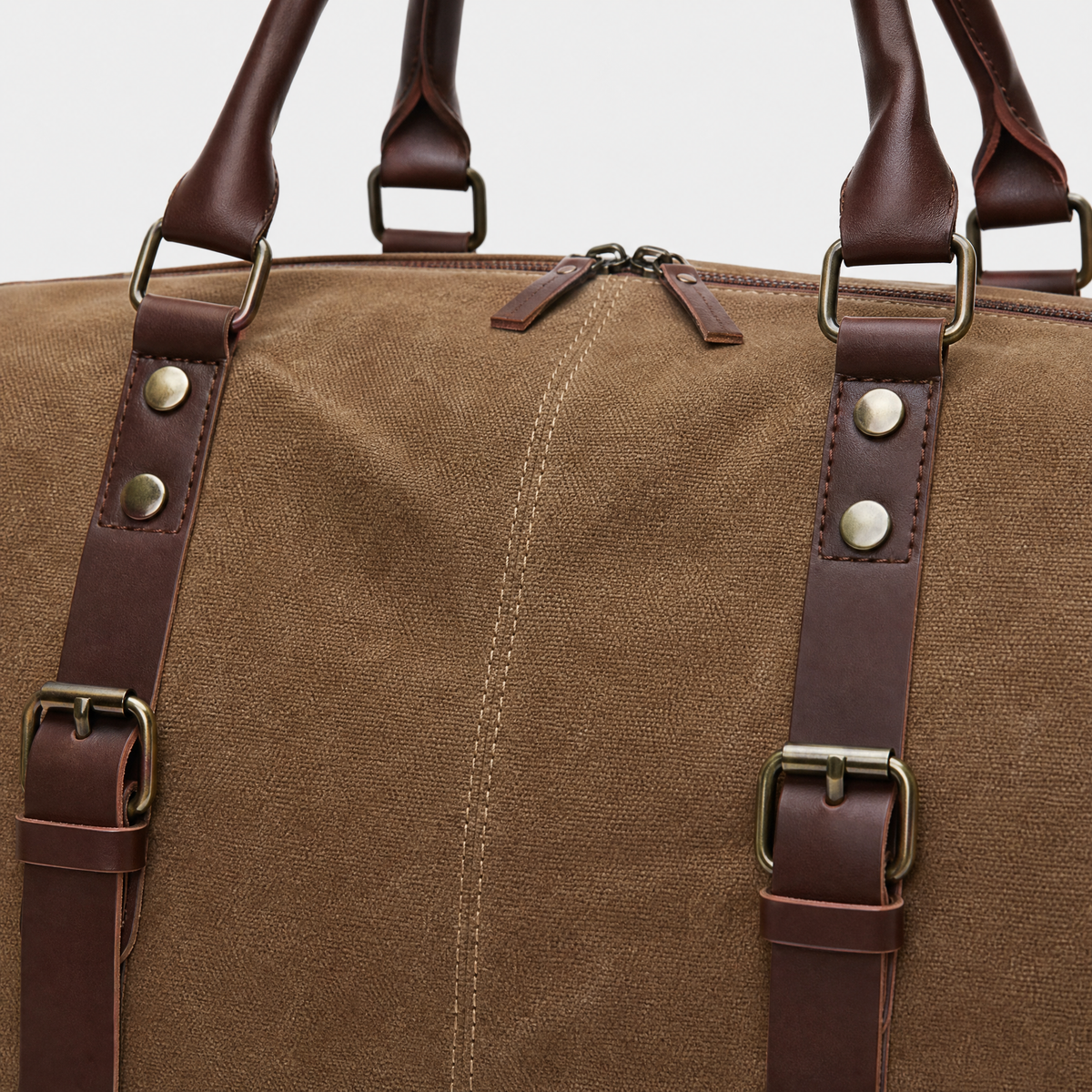 Sac de Voyage Homme Cuir Synthetique Vintage, coloris Cafe, detail couture et finition