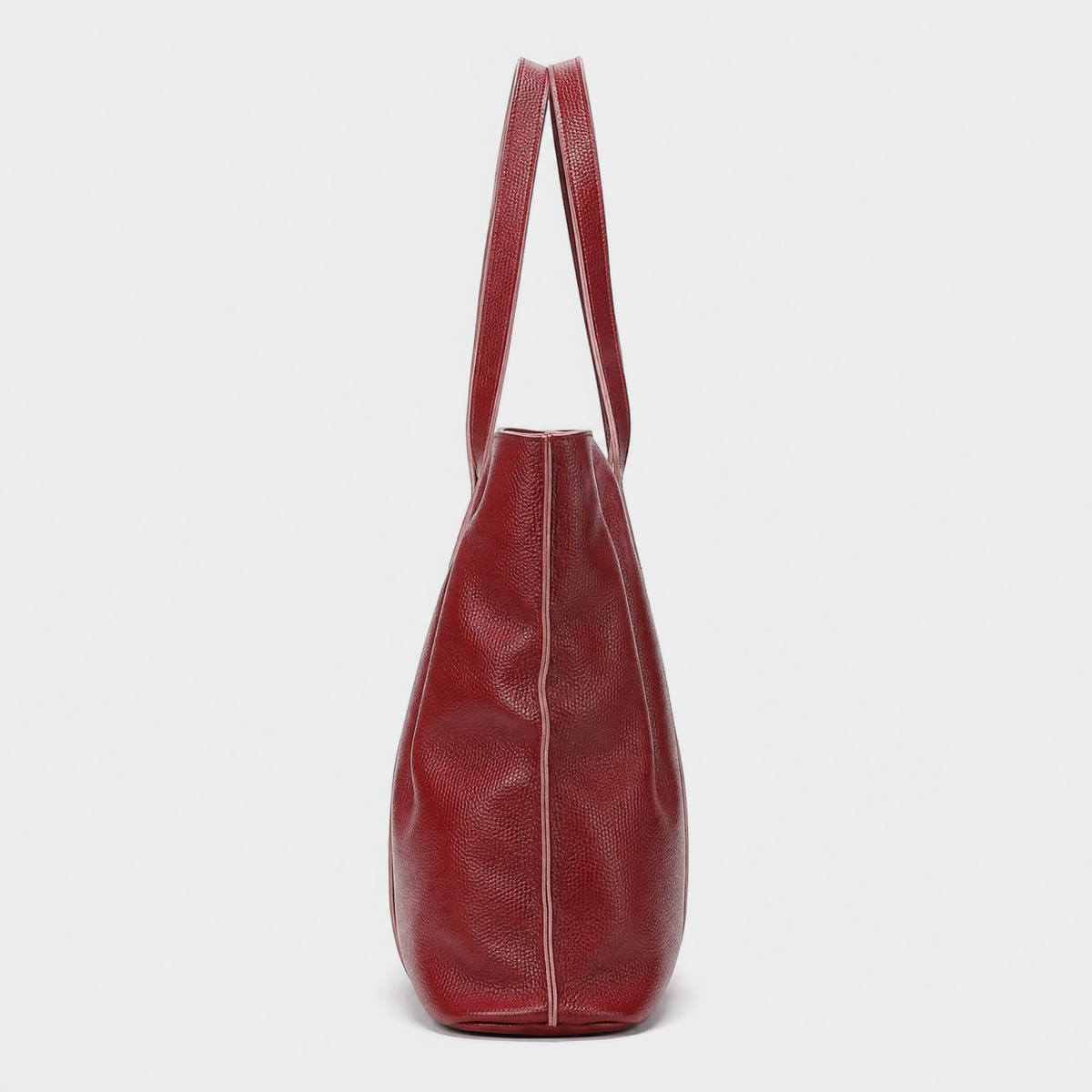 Sac Cabas Cuir Souple Grand Format, coloris Bordeaux, vue de profil