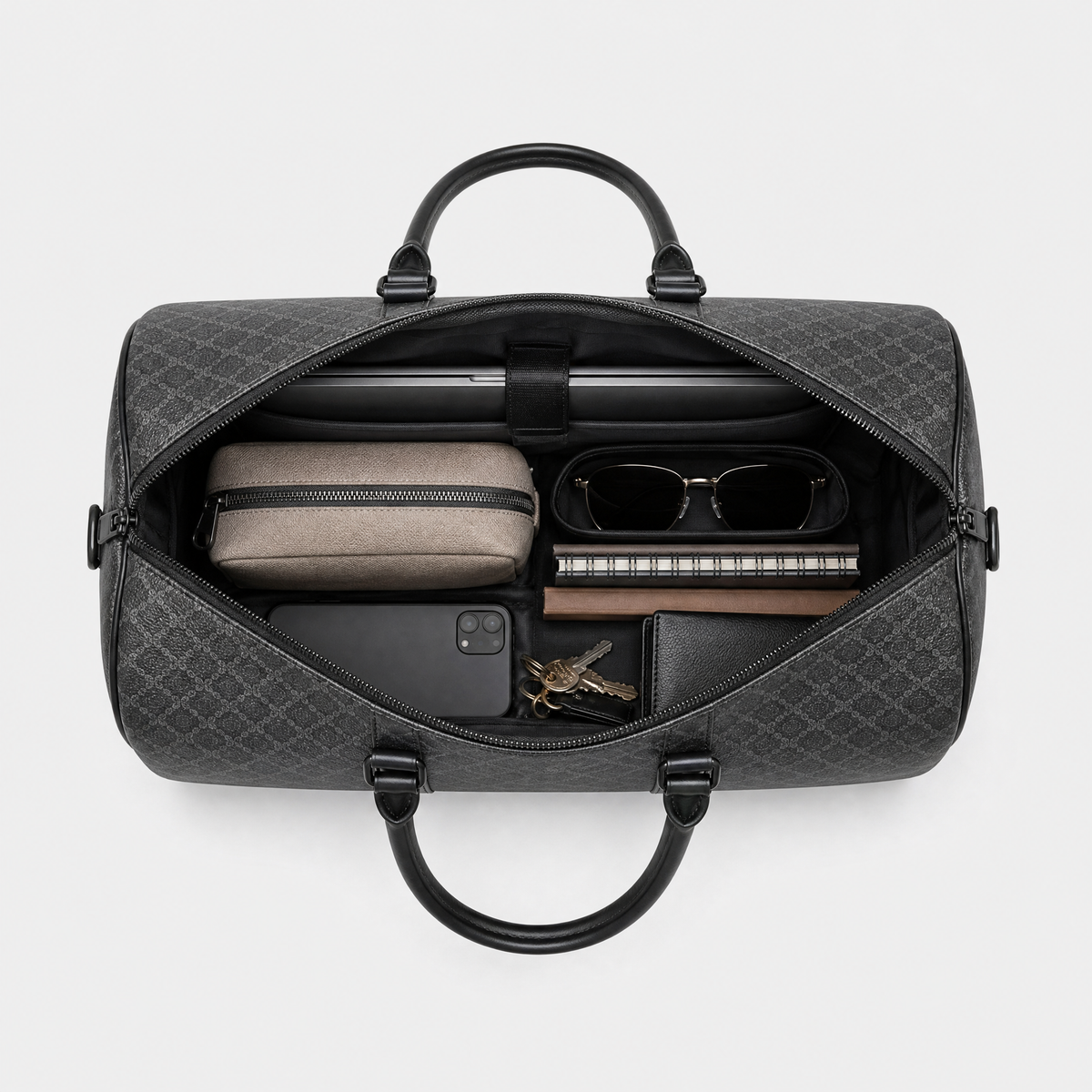 Sac de Voyage Weekend Homme, coloris Default, sac ouvert avec effets personnels