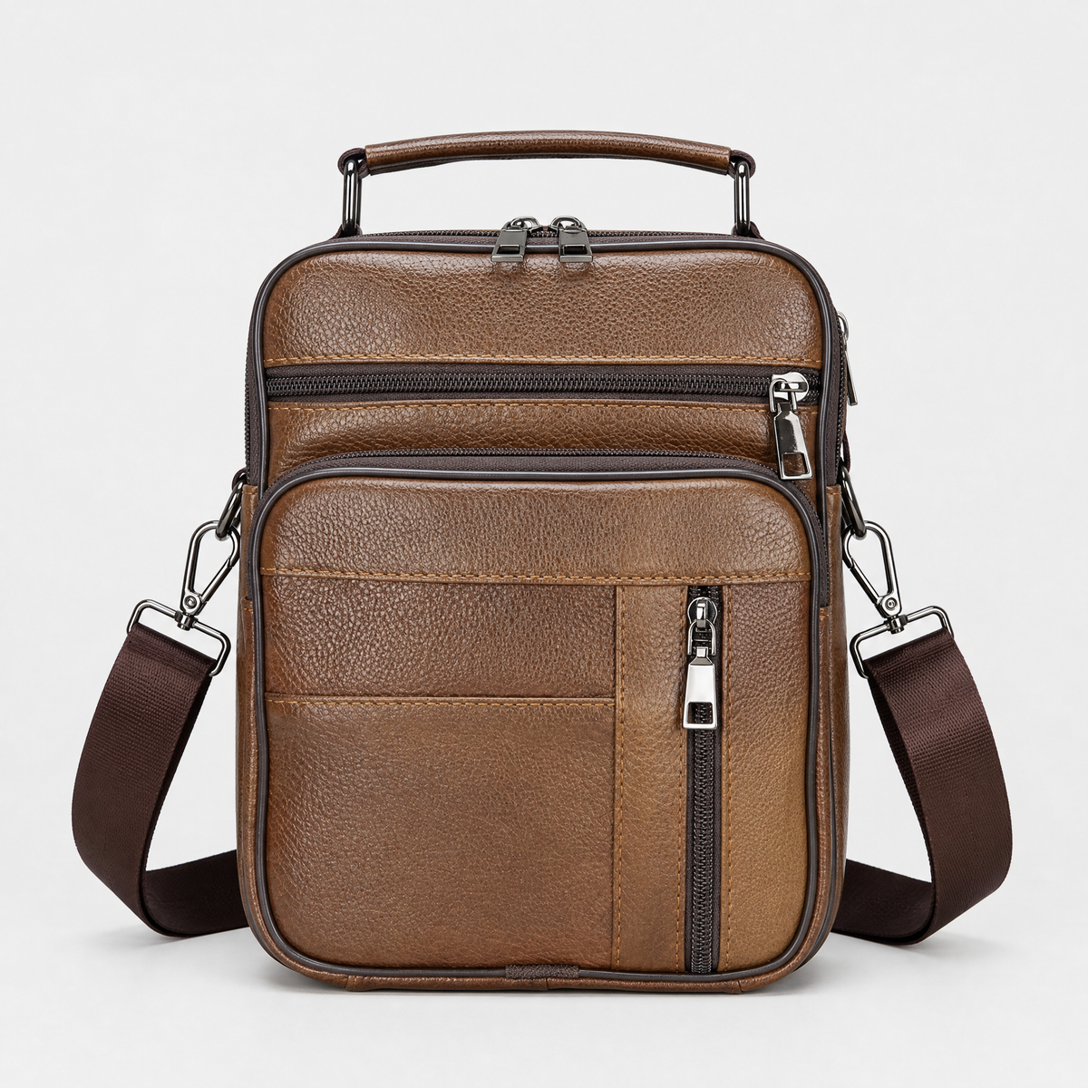 Sacoche Bandouliere Homme Cuir, coloris Marron, vue de face