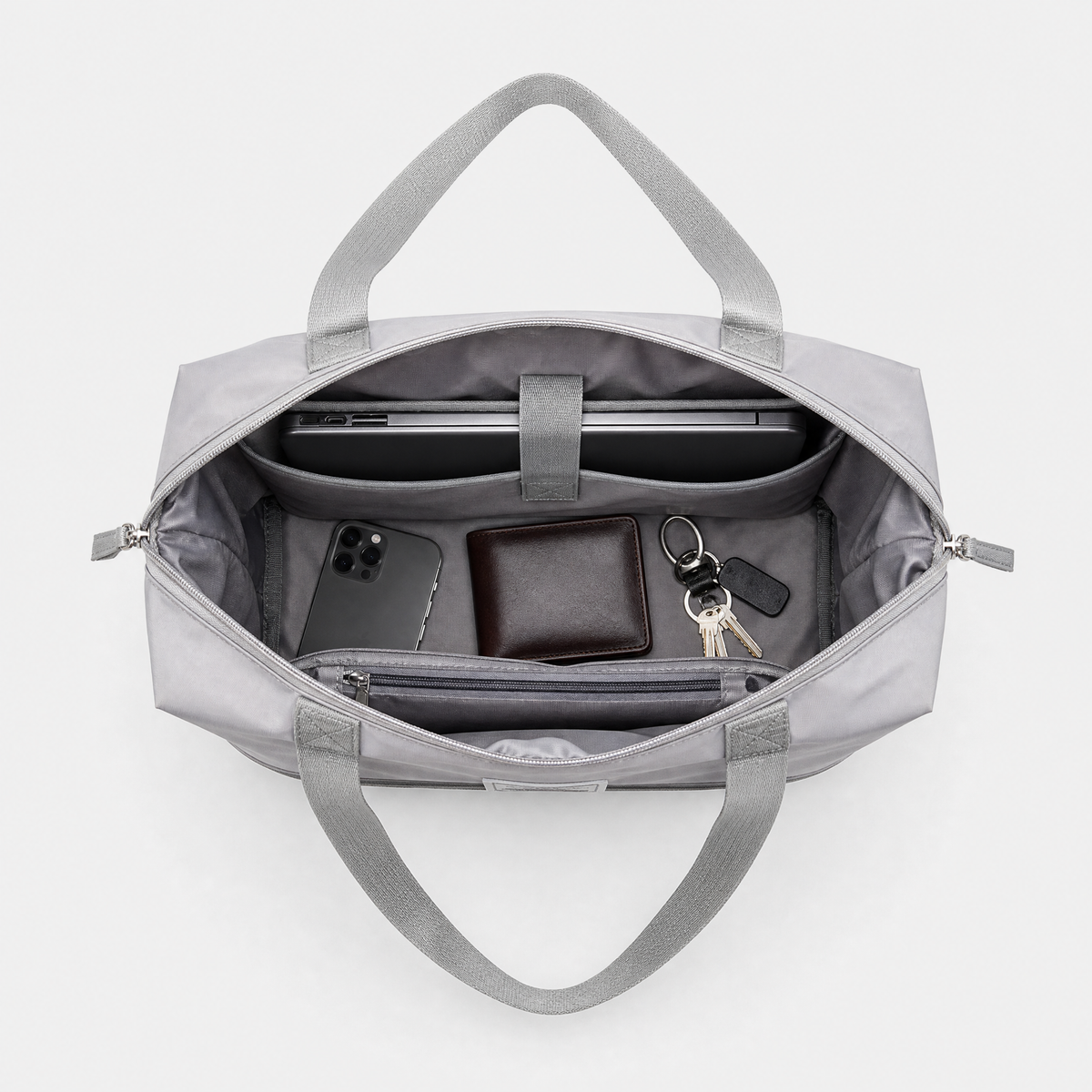 Sac de Voyage Femme à Roulettes, coloris Gris, sac ouvert