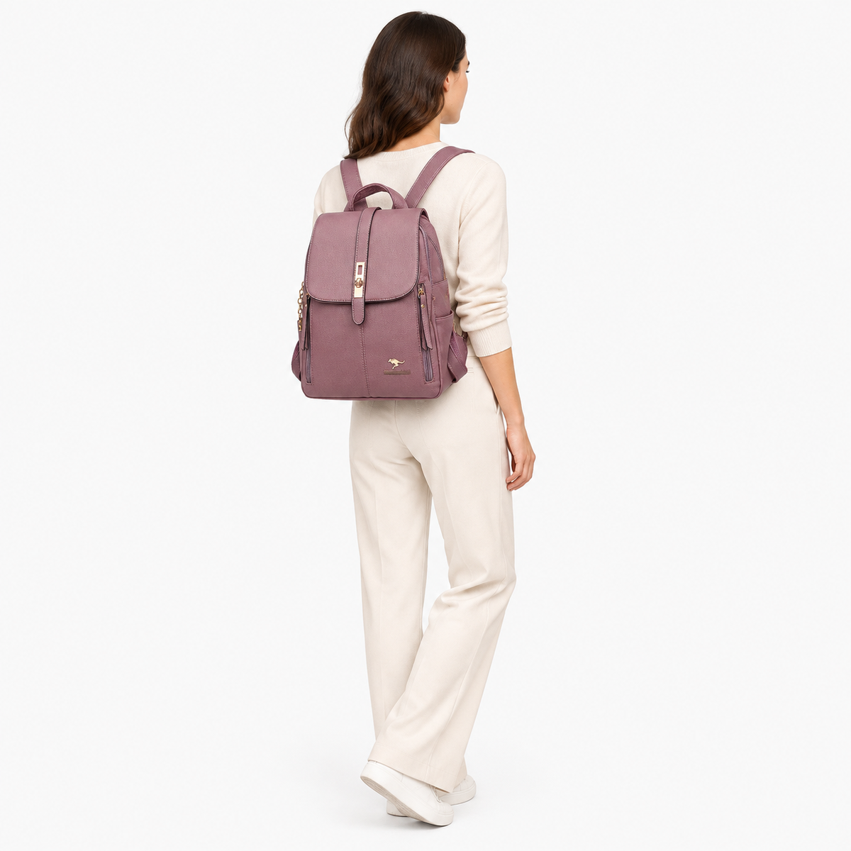 Sac à Dos Élégant Femme, coloris Violet, porté par un mannequin
