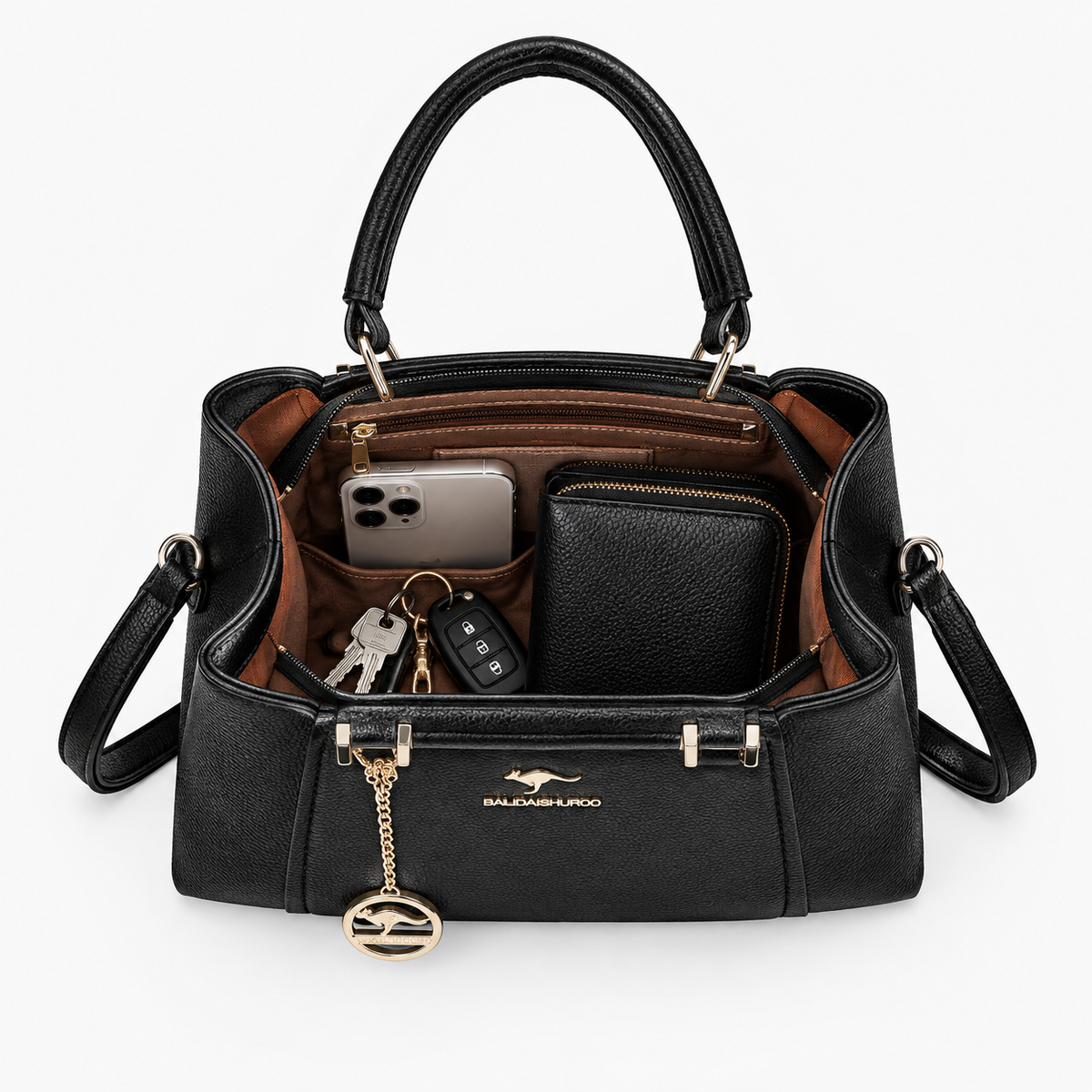 Sac à Main Grand Femme, coloris Noir, sac ouvert