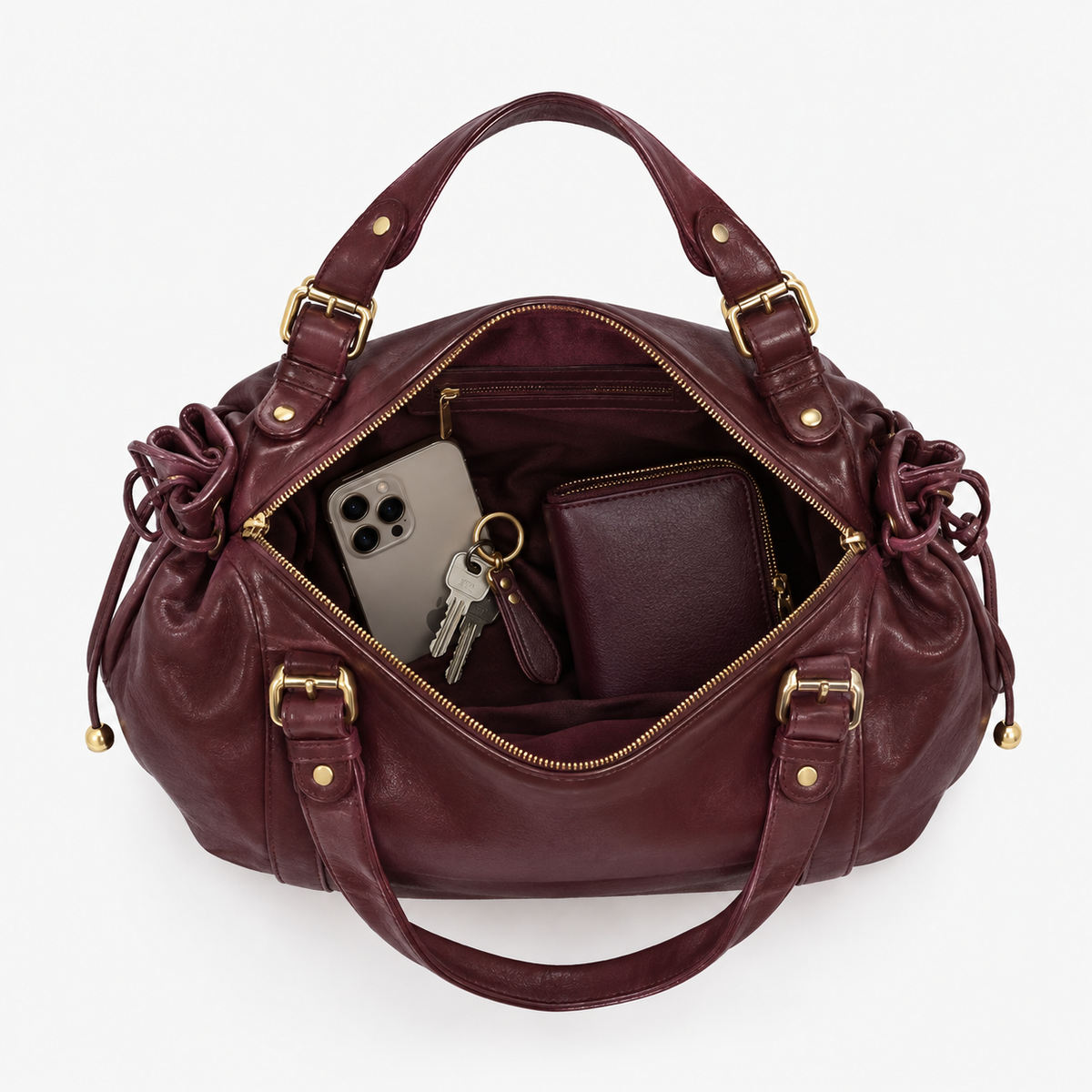 Sac Bowling Femme, coloris Marron, sac ouvert