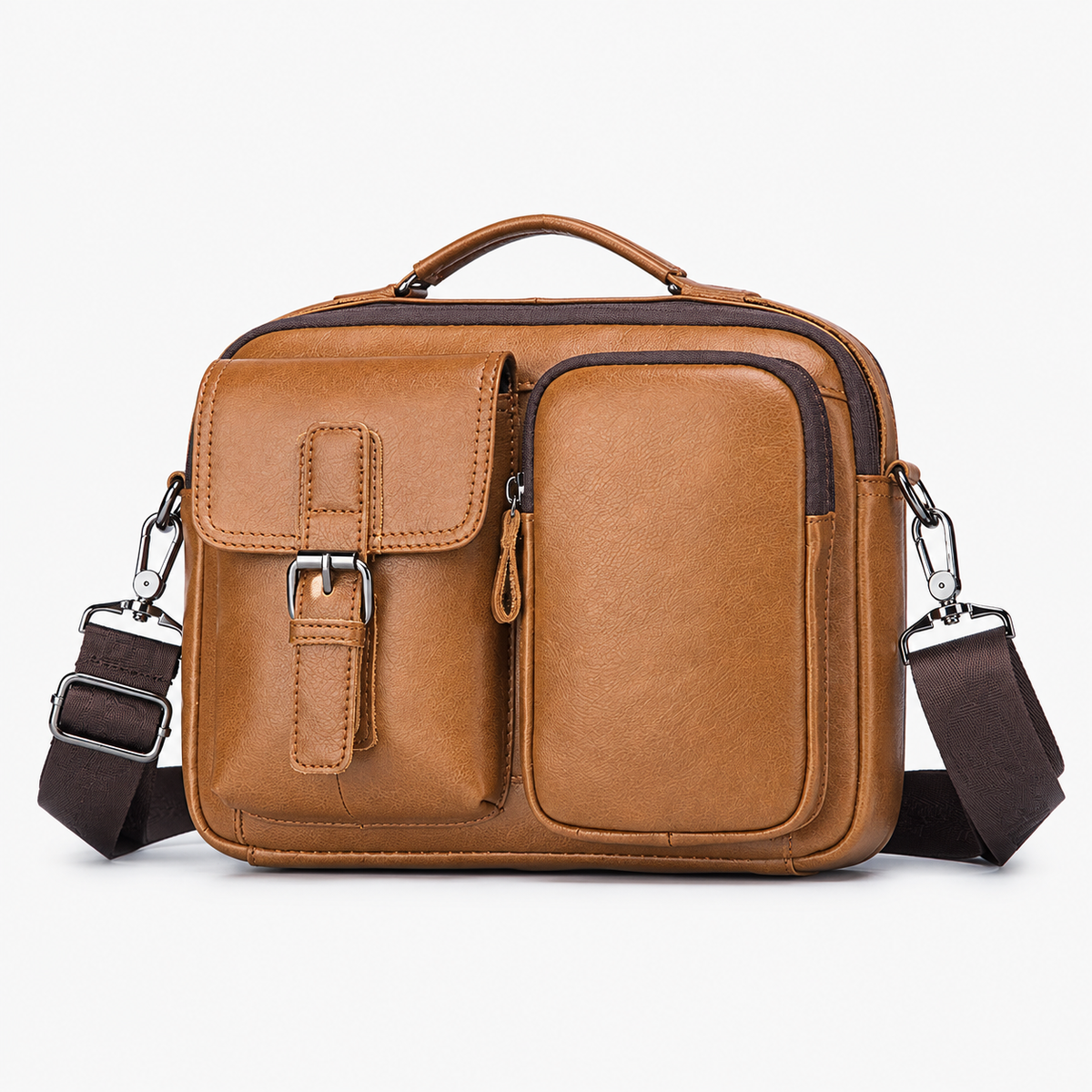 Sac Homme Bandoulière Cuir, coloris Marron clair, vue de face