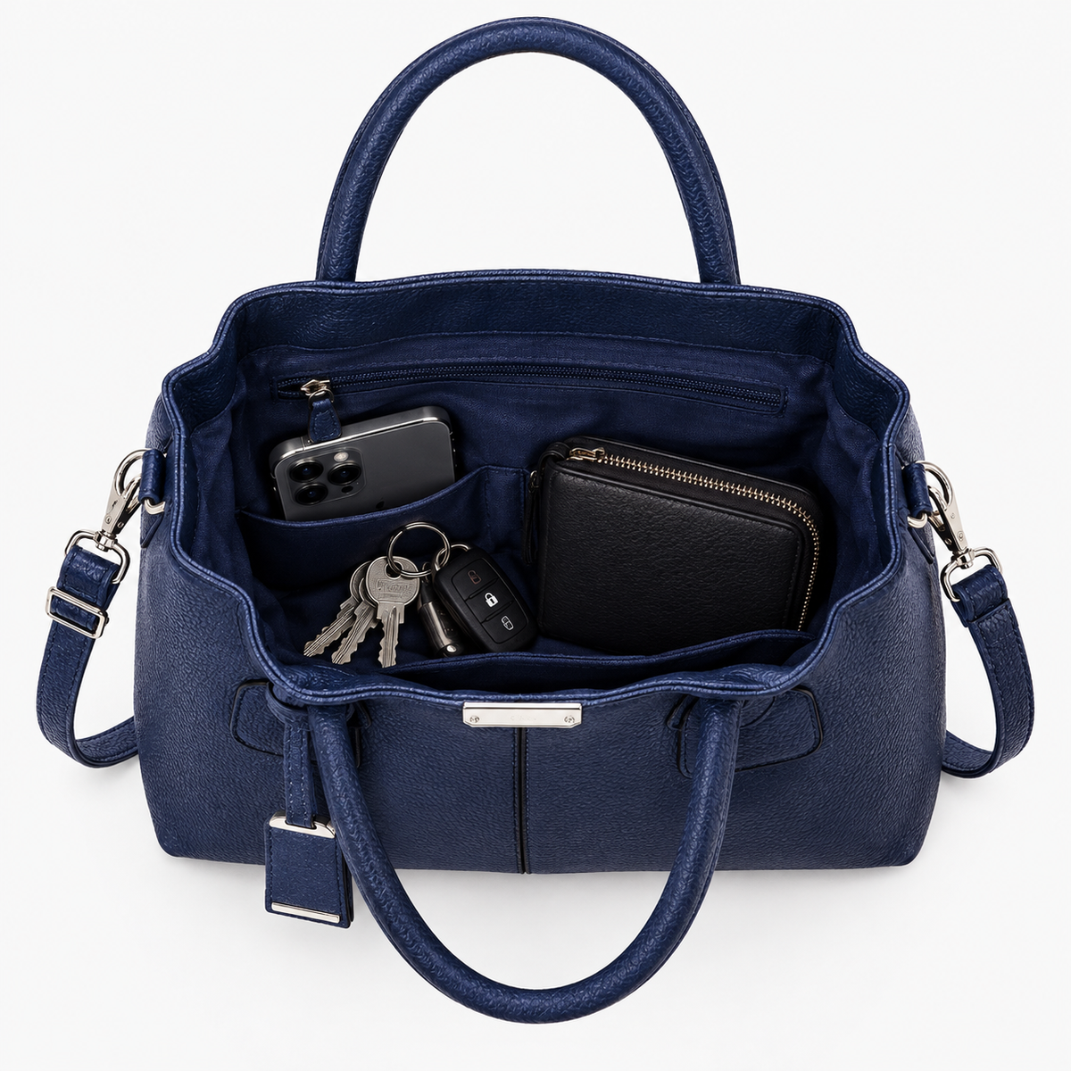 Sac à Main Femme, coloris Bleu foncé, sac ouvert