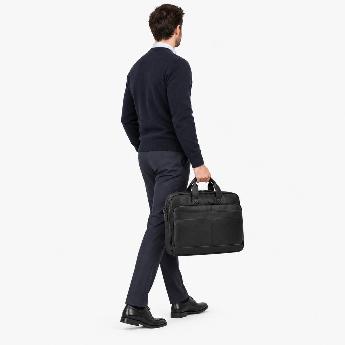 Sac pour Ordinateur Homme, coloris Noir 2 (44 cm), porté par un mannequin