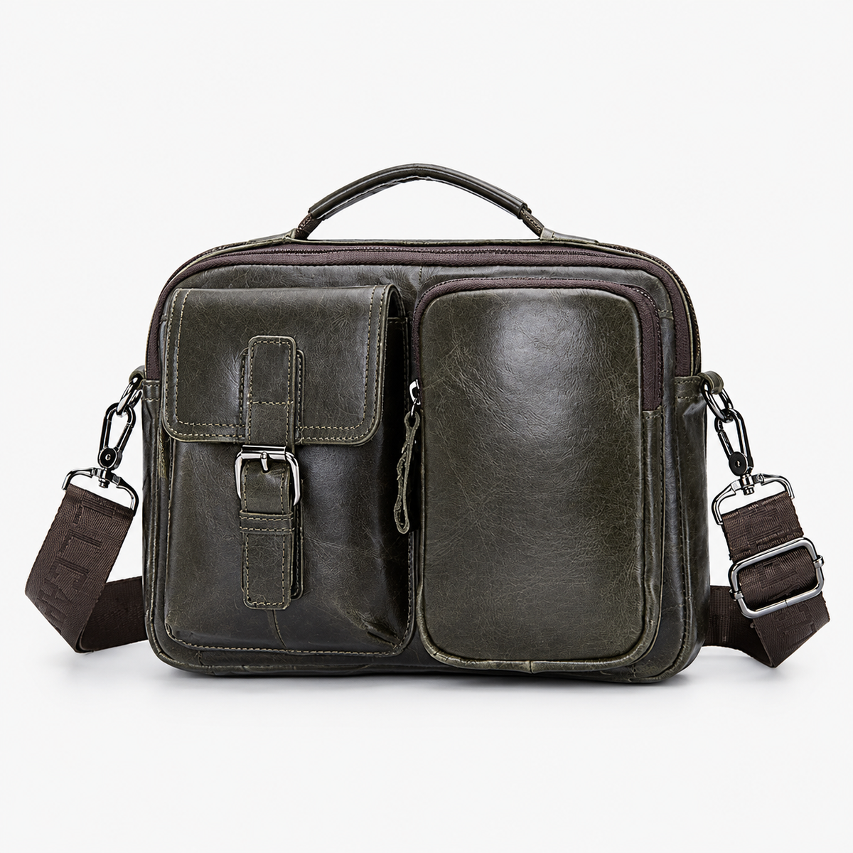 Sac Homme Bandoulière Cuir, coloris Vert fonce, vue de face