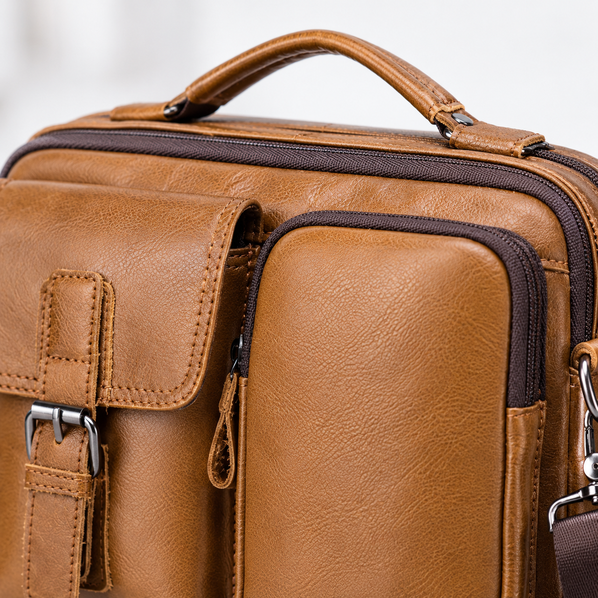 Sac Homme Bandoulière Cuir, coloris Marron clair, détail