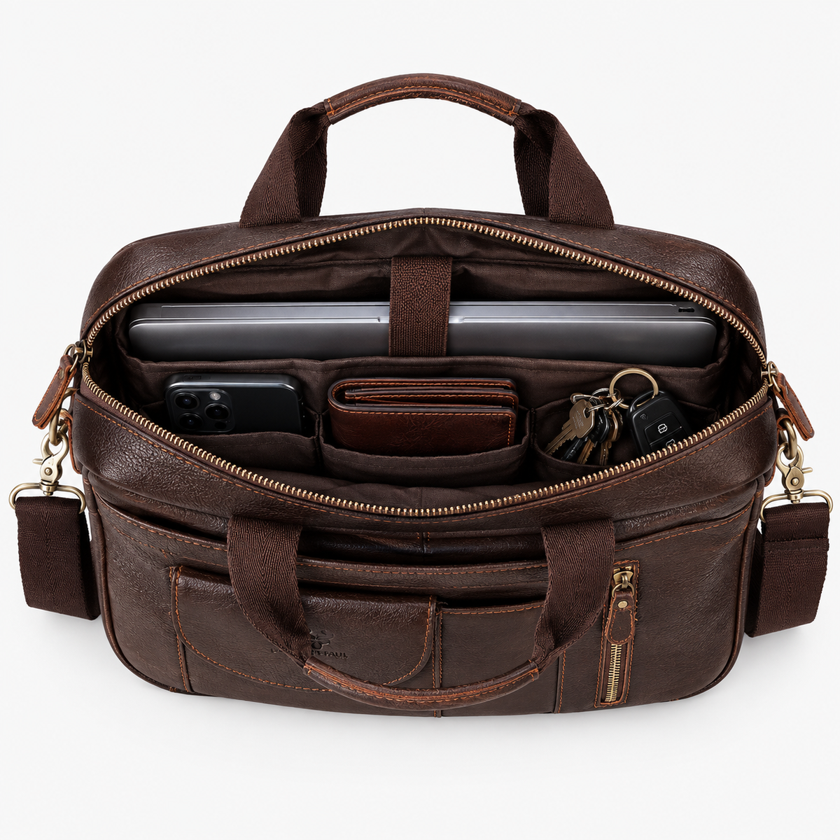 Porte Document Cuir, coloris Café, sac ouvert