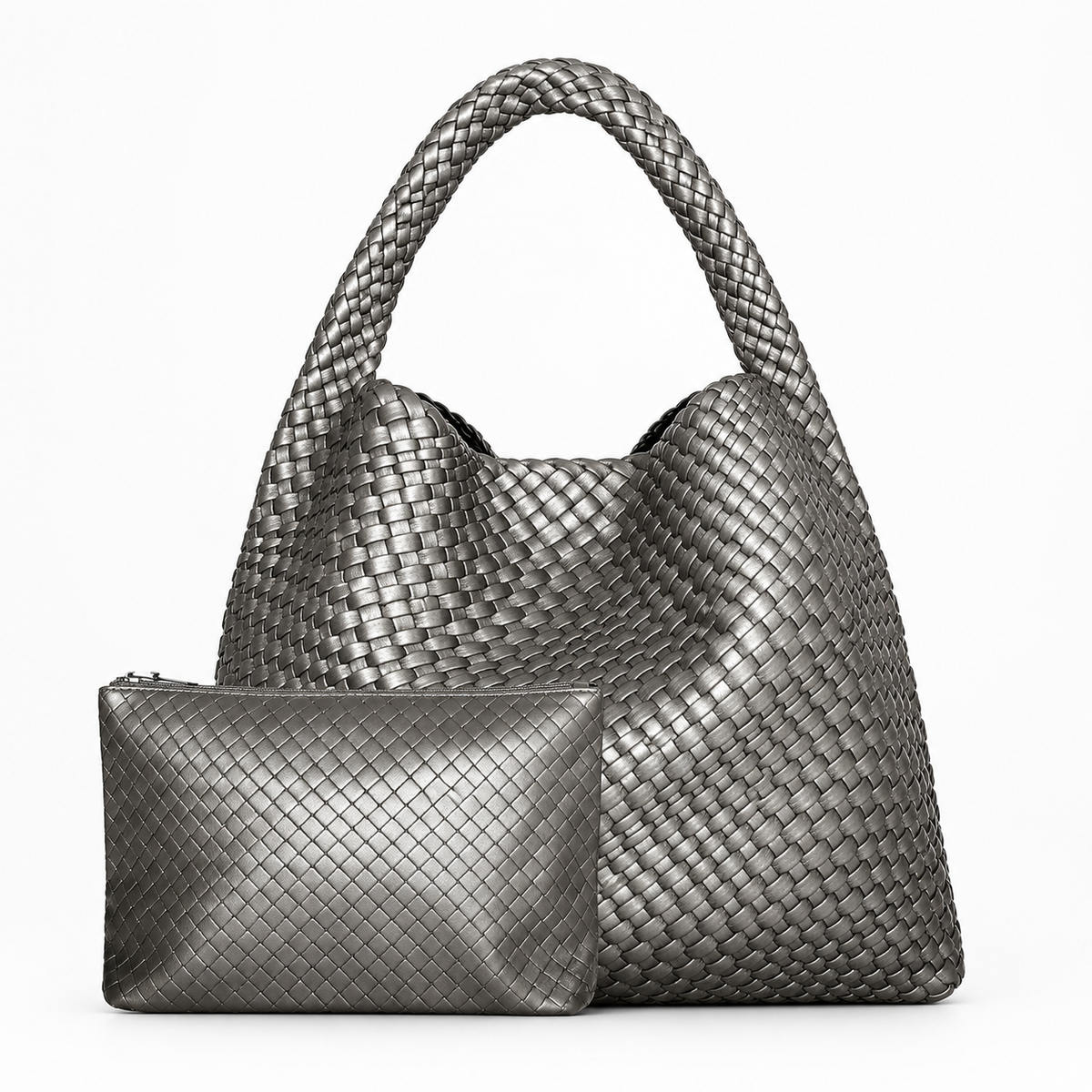Sac Tressé, coloris Argent, vue de face
