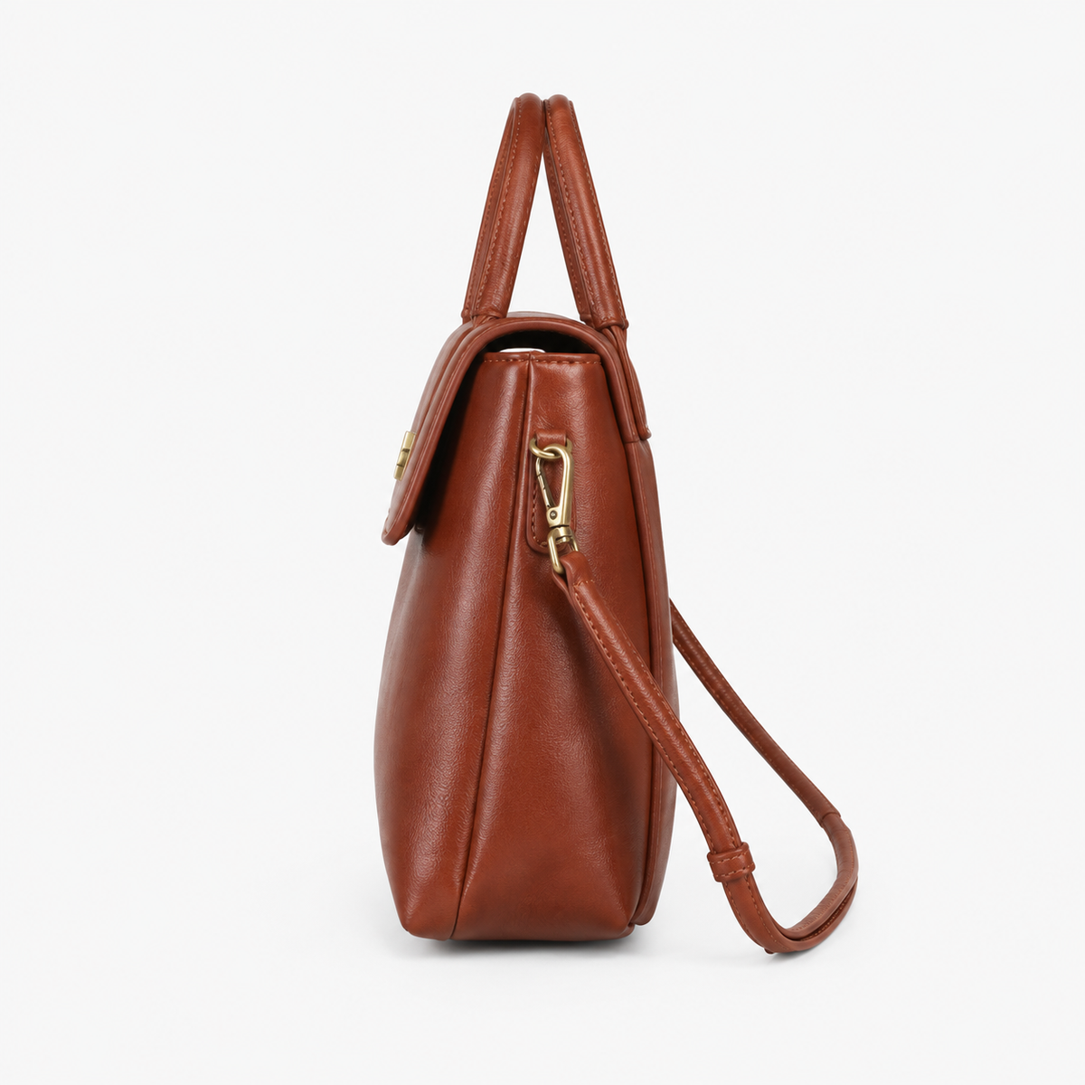 Sac Besace Cuir Femme, coloris Café, vue latérale