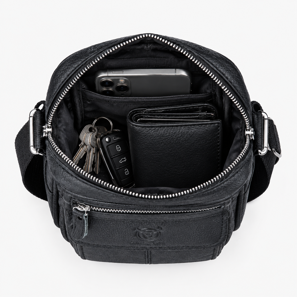 Sacoche pour Homme, coloris Noir, sac ouvert