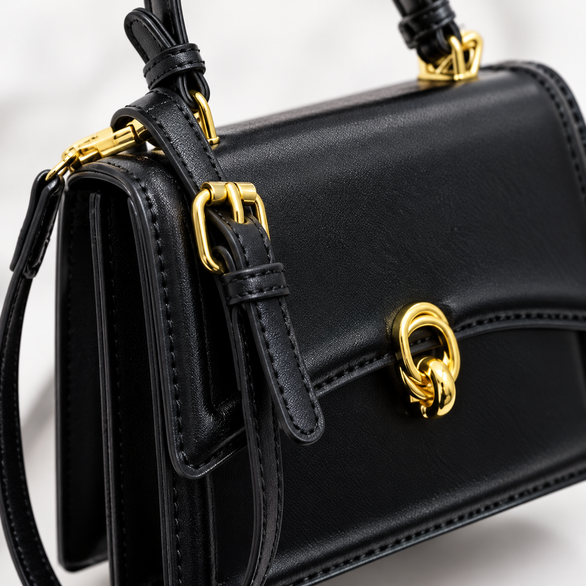 Sac à Main Carré, coloris Noir (20x14x9 cm), détail