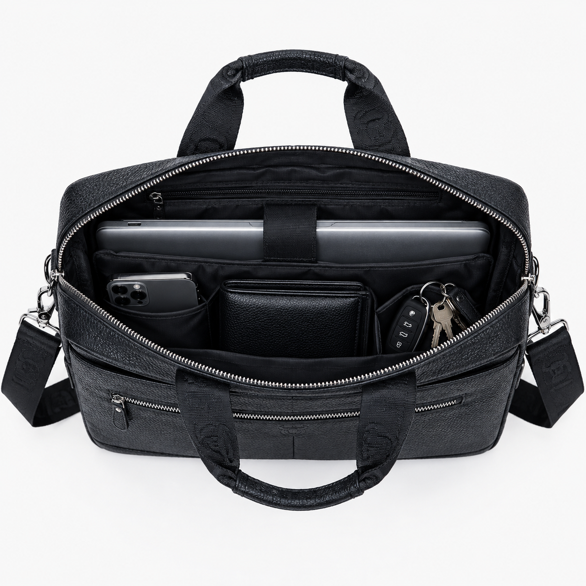 Sacoche Ordinateur Homme, coloris Noir, sac ouvert