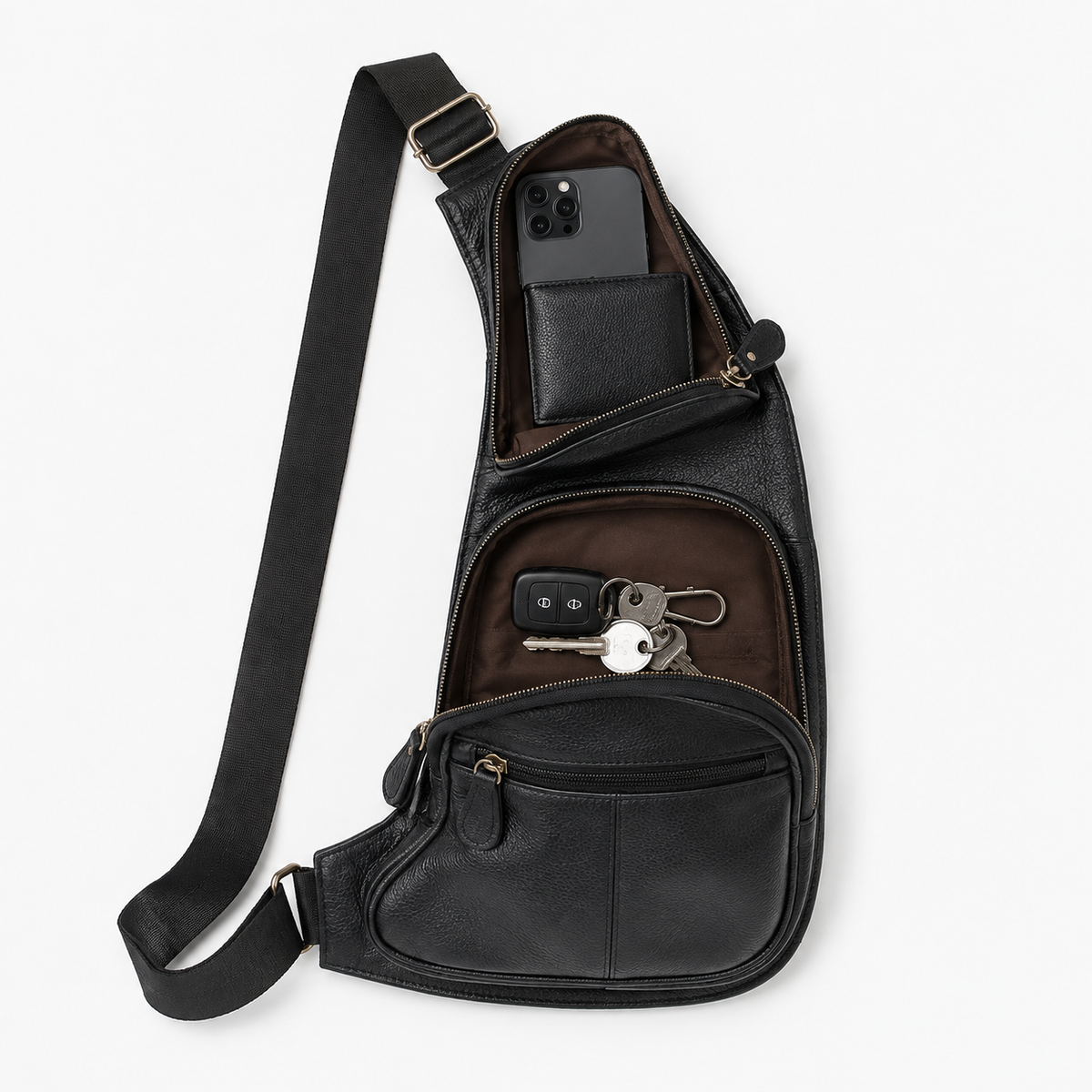 Sacoche Banane Homme, coloris Noir 2, sac ouvert