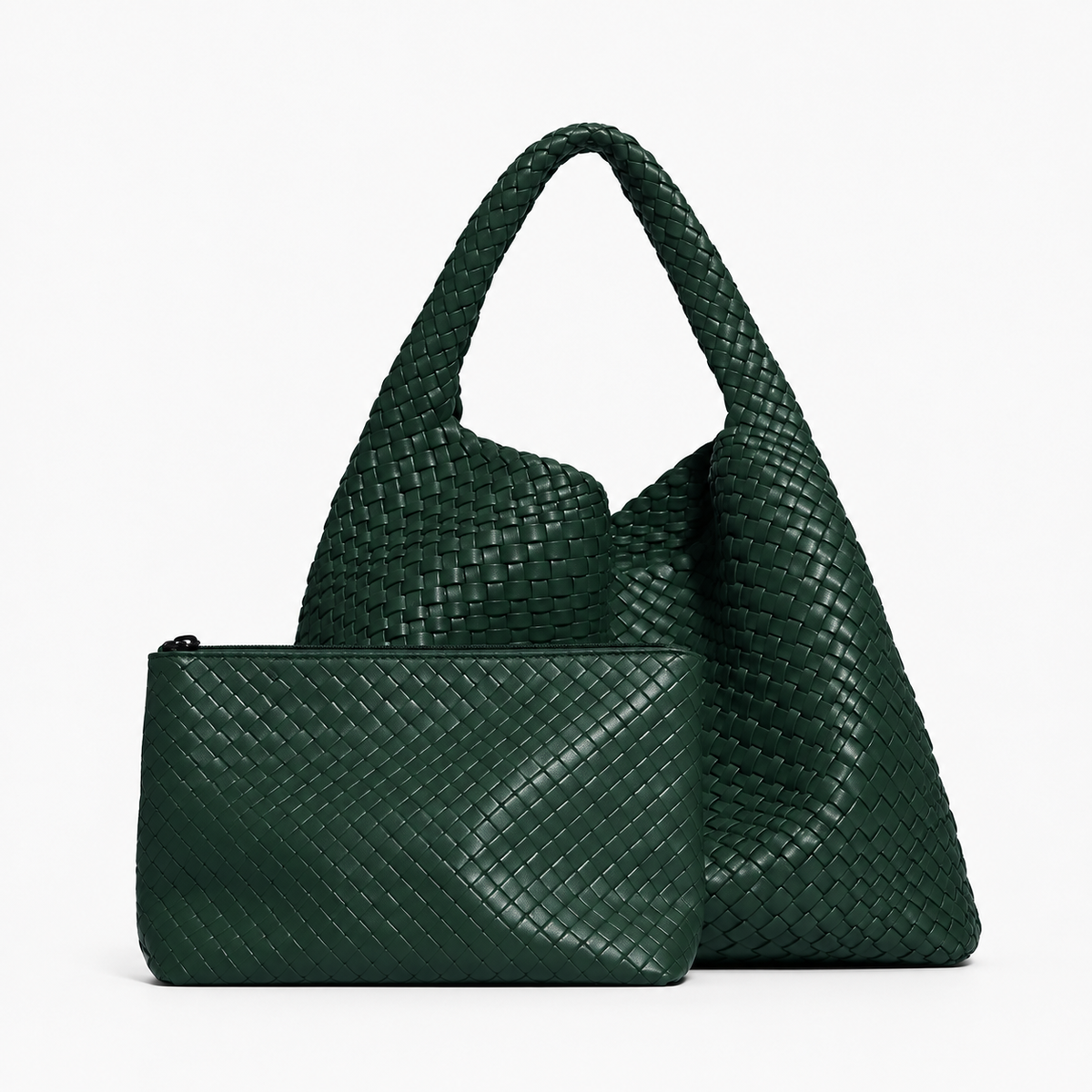 Sac Tressé, coloris Vert foncé, vue de face
