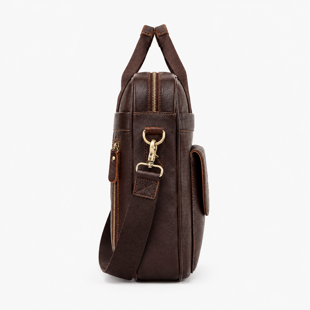 Porte Document Cuir, coloris Café, vue latérale
