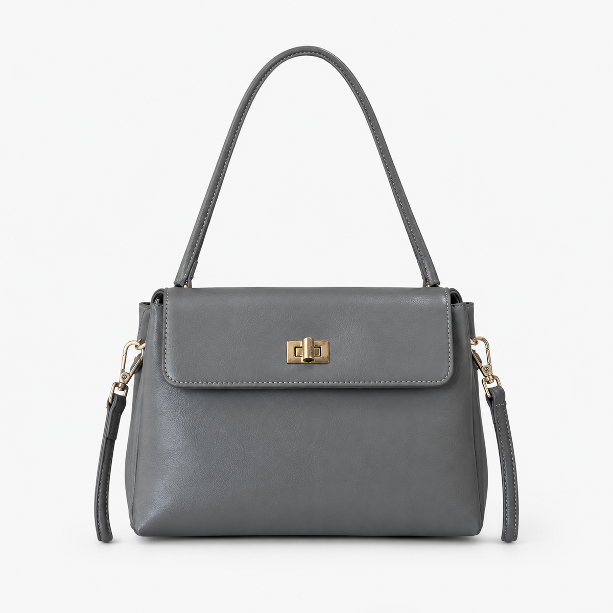 Sac Besace Cuir Femme, coloris Gris foncé, vue de face