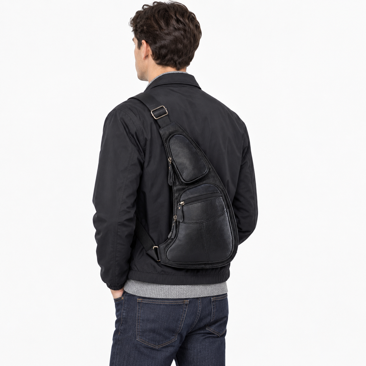 Sacoche Banane Homme, coloris Noir 2, porté par un mannequin