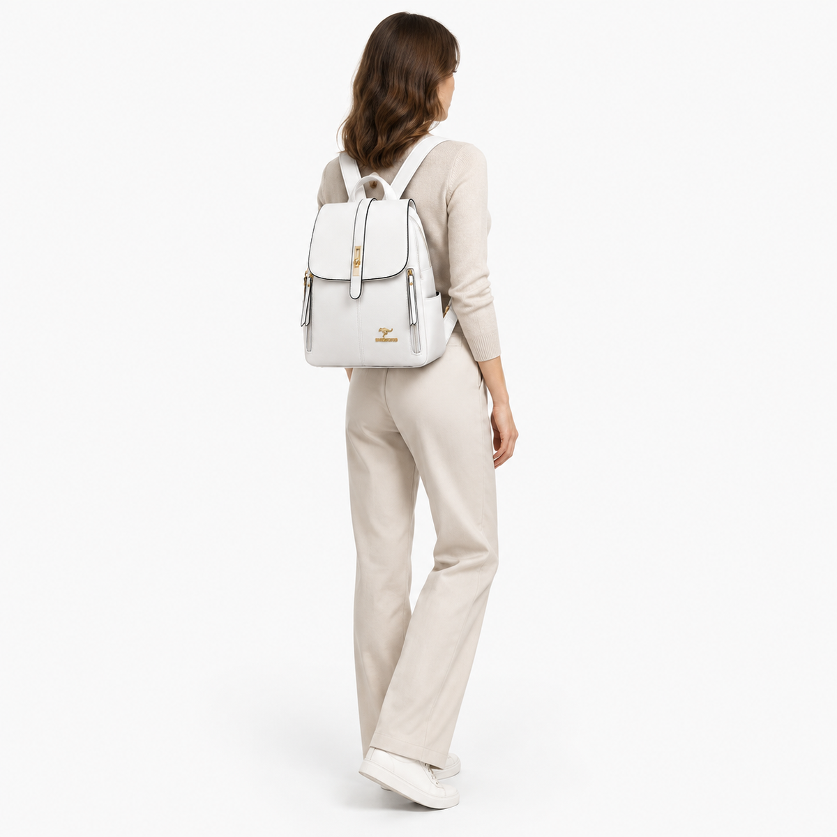 Sac à Dos Élégant Femme, coloris Blanc, porté par un mannequin