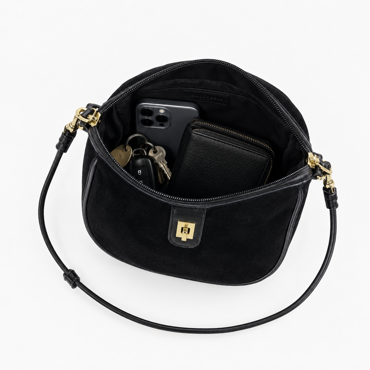 Sac Porté Épaule Femme, coloris Noir, sac ouvert