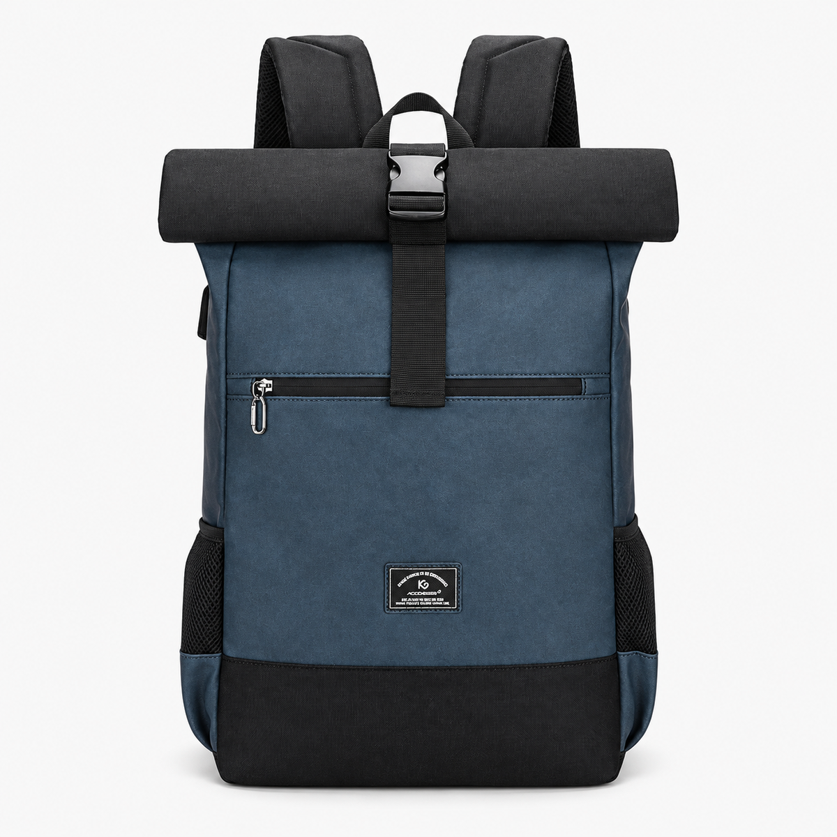 Sac à Dos Roll Top, coloris Bleu avec logo, vue de face