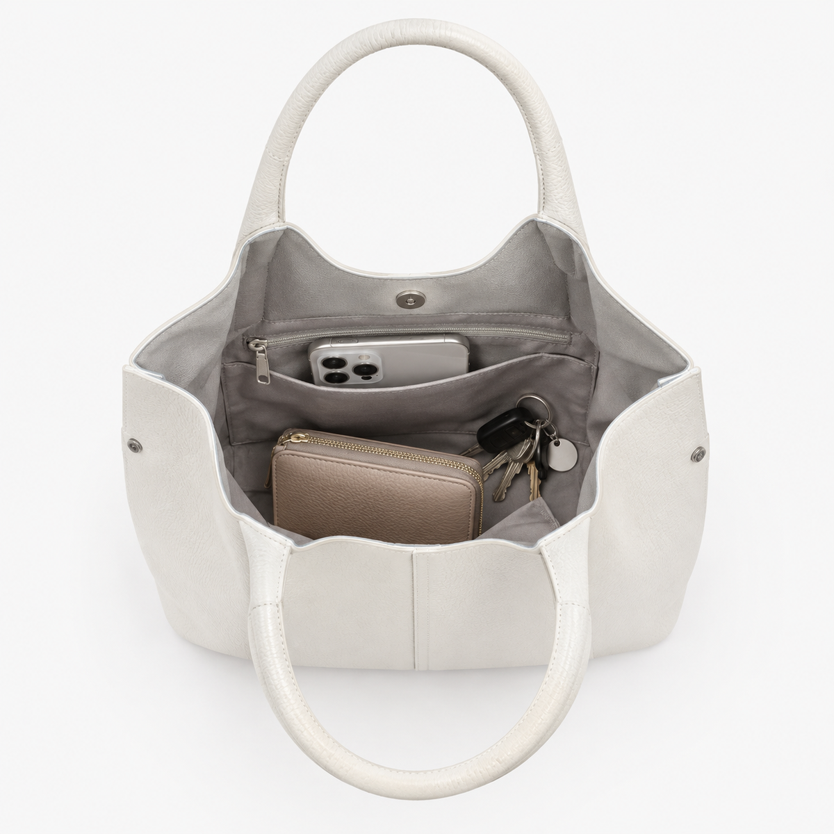 Sac Cabas Cuir Femme, coloris Beige, sac ouvert